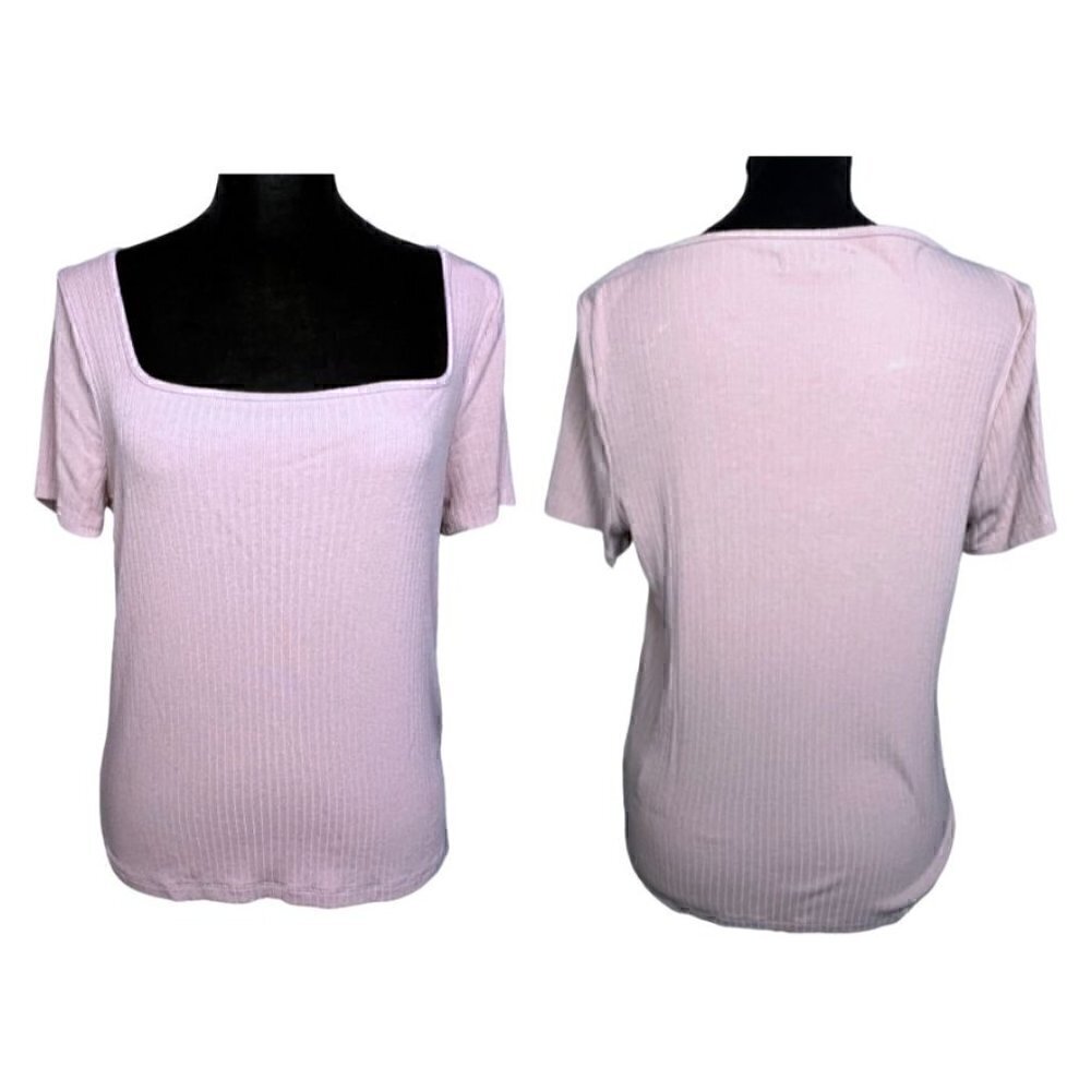 Madewell Lavender Lilac Ribbed Square Neck Short Sleeve Top (Womens L)